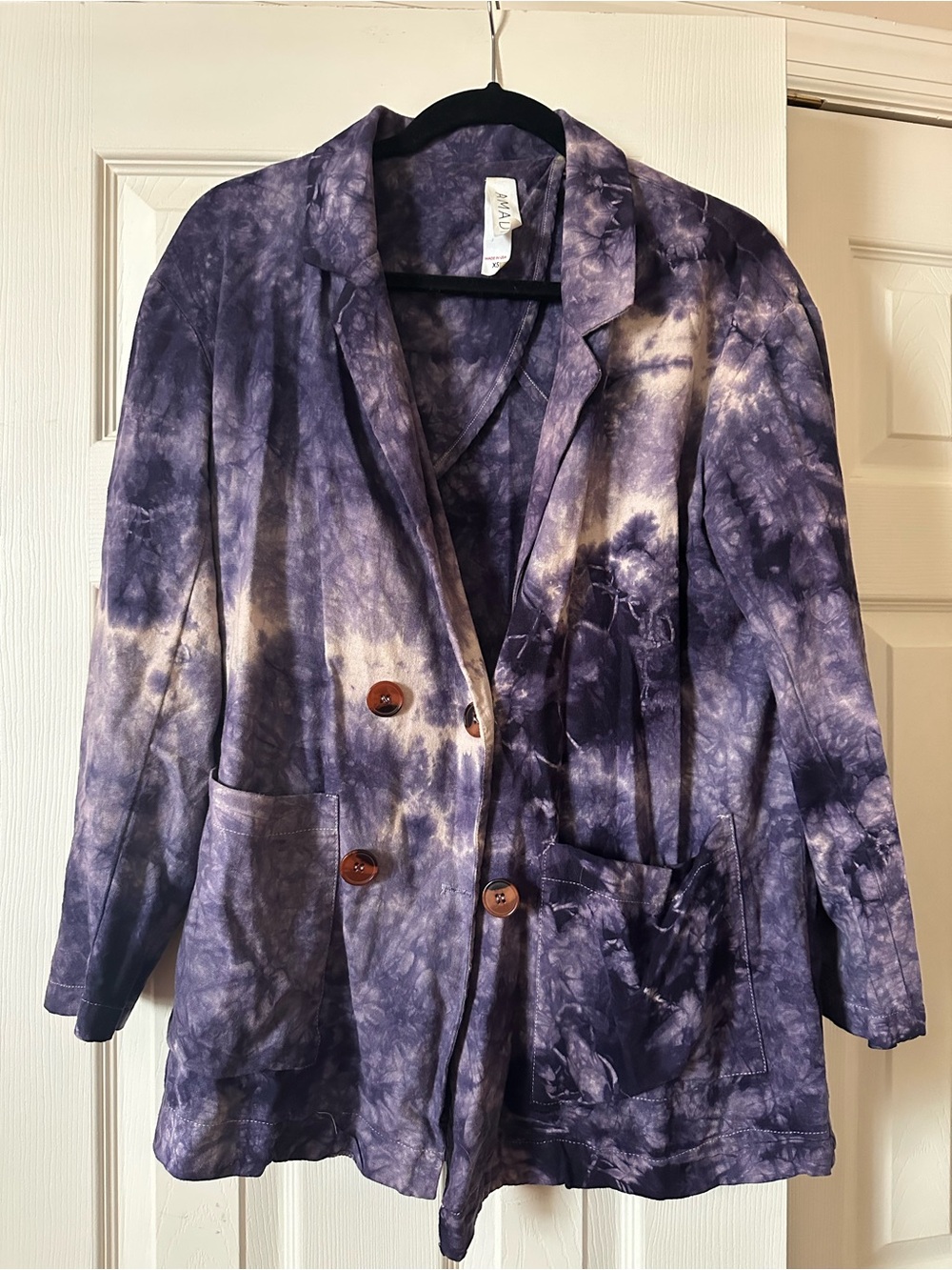 Tie-Dye Purple Double-Breasted Blazer Jacket